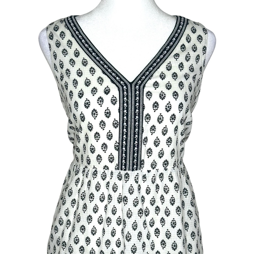 Pure Jill Sleeveless Printed Midi Dress‎ Small Relaxed Flowy Boho Black White - Picture 6 of 13